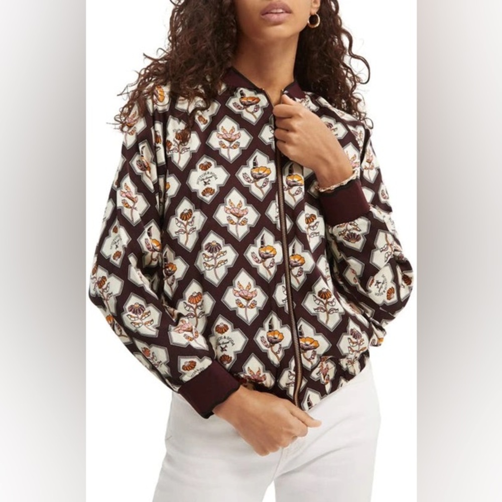 SCOTCH & SODA Print Reversible Silk Bomber Jacket In Multicolour Size Small